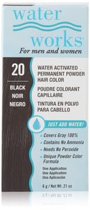 Water Works Water Activated Permanent Powder Hair Color for Men and Women, 20 Black Water Works