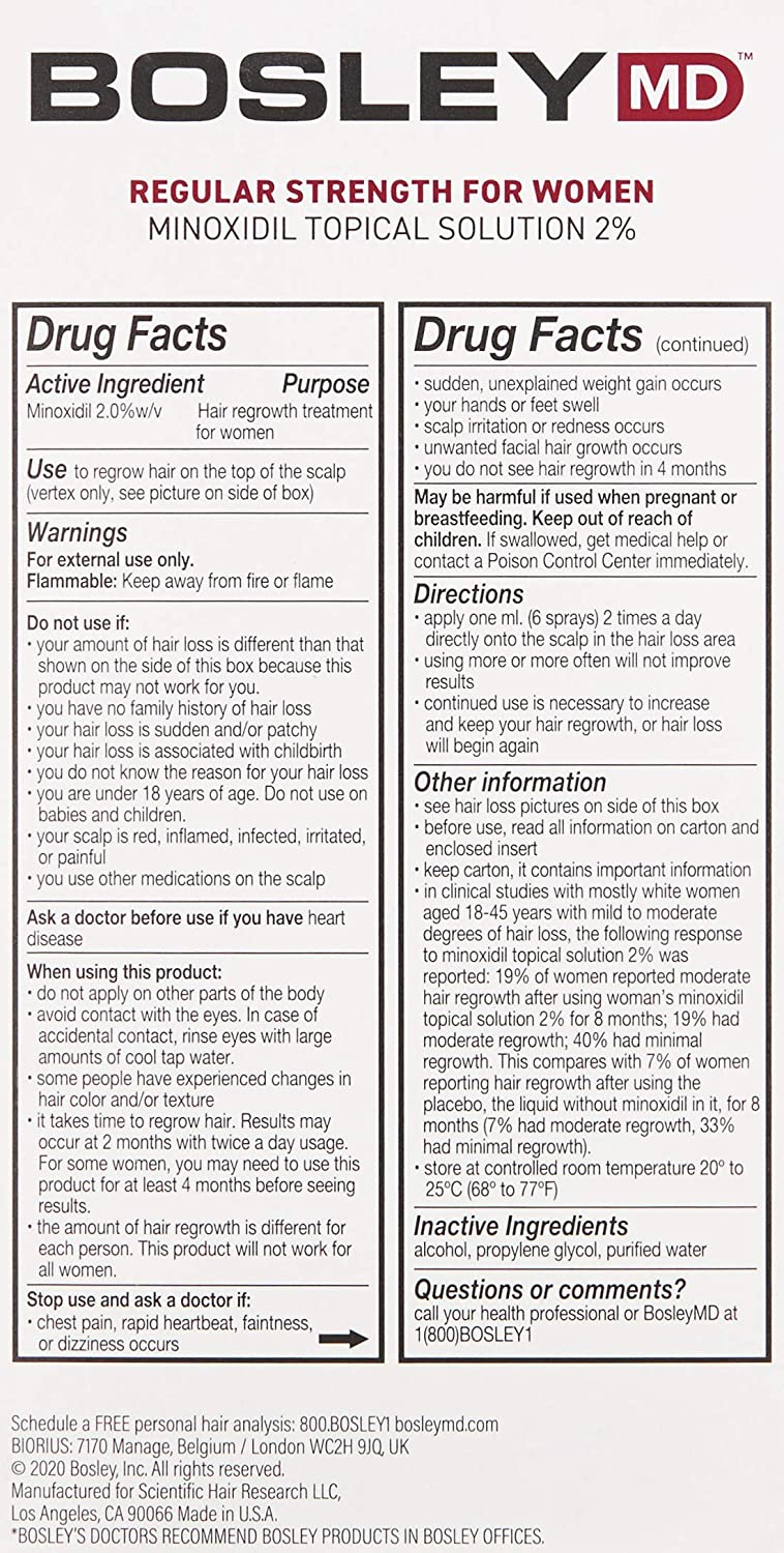 BosleyMD Women's 2% Minoxidil Treatement for Hair Loss and Hair Regrowth, Extra Strength Topical Solution, 2 fl oz (2 Pack) martinandmark.com