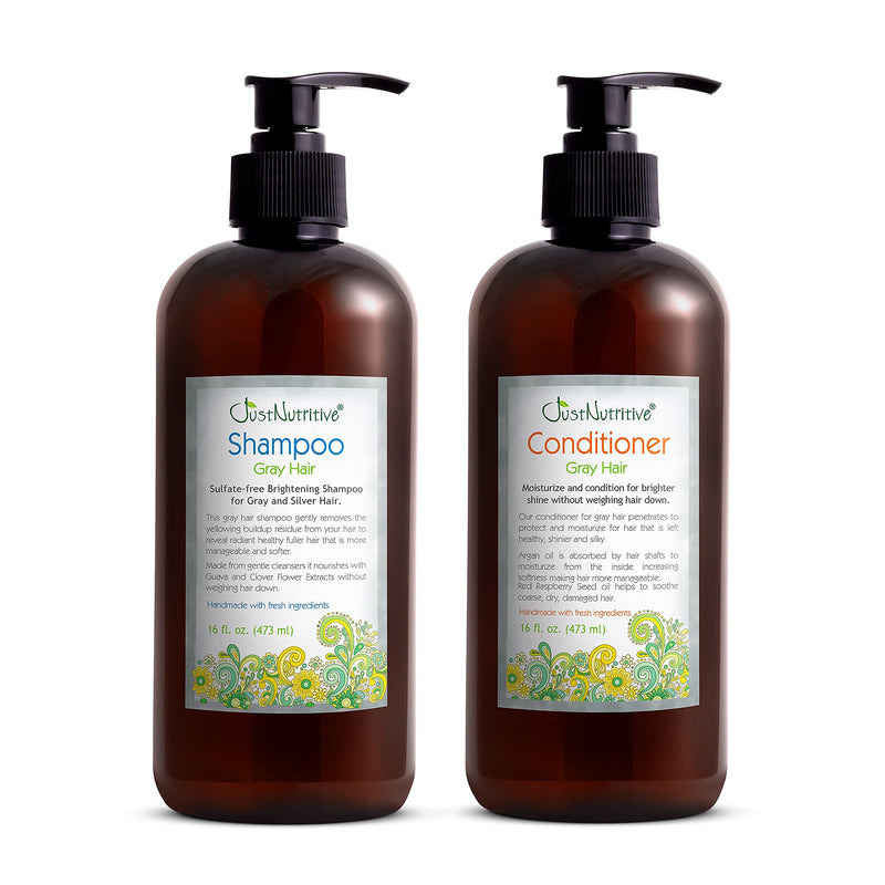 Gray Hair Shampoo and Gray Hair Shampoo | Just Natural Hair Care | Natural Shampoo | Natural Conditioner | Gray Hair Kit | Gray Hair Bundle | Just Nutritive | Each Product 16 oz. Just Nutritive