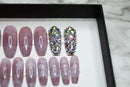 Impressed Luxury Press on Nails 24 pcs Long Fake Coffin Nail Tips Pink Marble Rhinestone Design False Nails with Adhesive Nail Glue Tabs (Pink Marble) Impressed.co