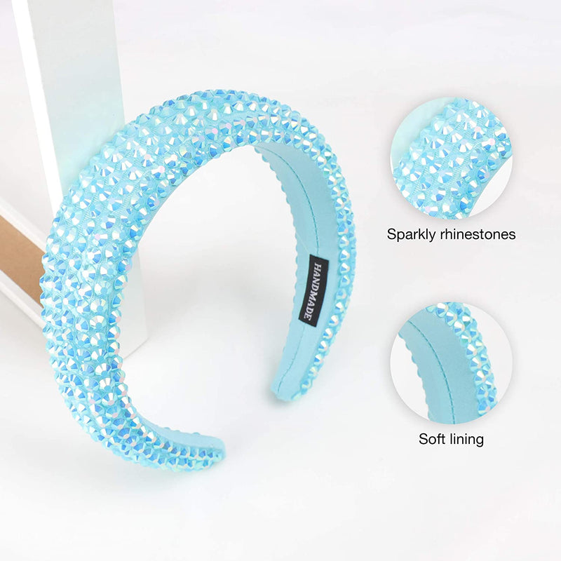 SP SOPHIA COLLECTION Women's Sparkling Crystal Padded Rhinestone Wide Bejeweled Hair Headband Party Hairband Hair Accessories in Aqua SP Sophia Collection Store
