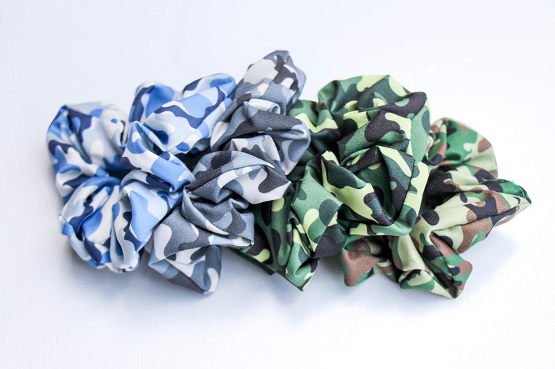Happie Hare Scrunchies - Cotton Rounds Elastic Hair Bands - Scrunchy Hair Ties - Girls Hair Accessories - Gifts for Women (4 Pack, Camo) Happie Hare