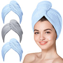 Microfiber Hair Towel,Hicober 3 Packs Hair Turbans for Wet Hair, Drying Hair Wrap Towels for Curly Hair Women Anti Frizz(Blue,Blue,Grey) Hicober