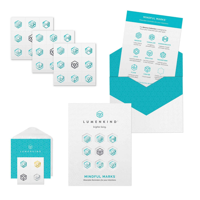 LumenKind, Mindful Marks (Teal) 31 Tiny Temp Tattoo Mindfulness Stickers - Wearable Reminders for your Intentions. Choose your Focus - Set your Intention - Renew your Commitment LUMENKIND