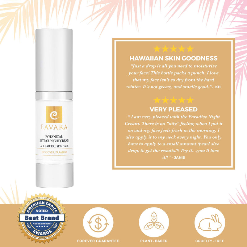 Organic Retinol Night Cream - Anti Aging Face Cream - Natural Anti Wrinkle Skin Care with Shea Butter, Aloe Vera, Honey, Jojoba Oil and Hyaluronic Acid Eavara Store