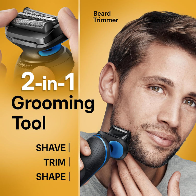Braun Electric Shaver for Men, Series 5 5120s, Wet & Dry Shave, Turbo Shaving Mode, Foil Shaver, Engineered in Germany, with Beard Trimmer & Attachments, Blue Infinity Warehouse
