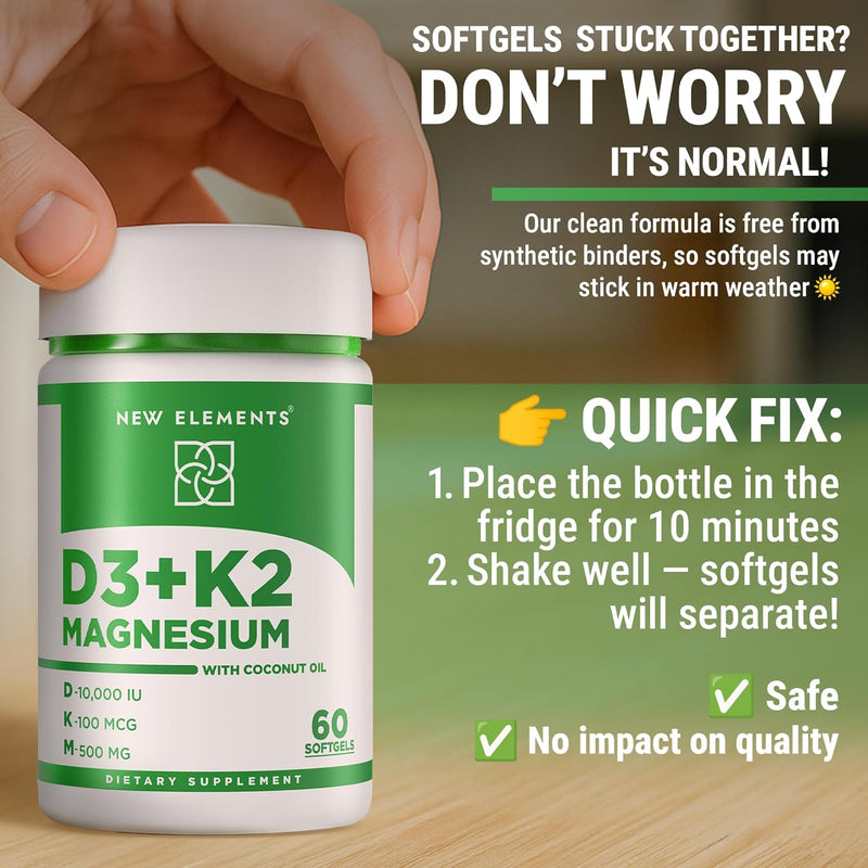 Vitamin D3 K2 10,000 IU with Magnesium Glycinate 500mg - Bone Health, Immune Support, Energy & Mood - Non-GMO, Gluten-Free, Sugar-Free Softgels for Women & Men (60 softgels) Infinity Warehouse