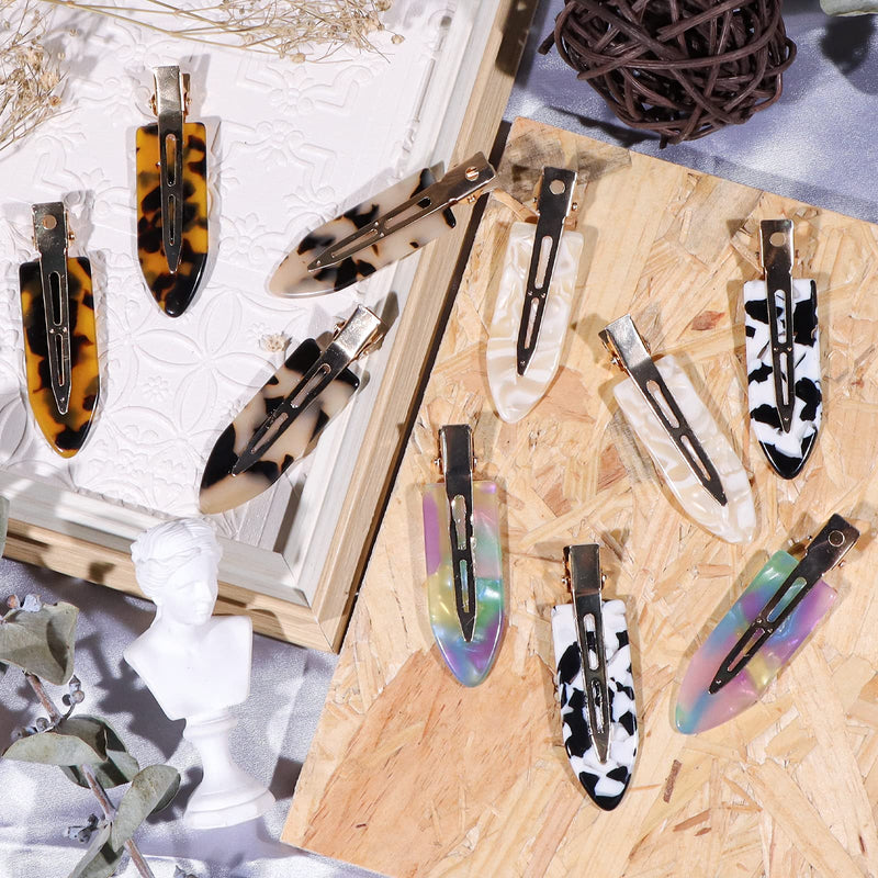 Magicsky 10PCS No Bend Hair Clips for Styling, Acrylic Resin Flat Clip, No Crease Curl Small Pin, Bang Seamless Hair Barrette Tool for Makeup-Hairstyle Accessories for Women Girls, Leopard White Black Magicsky
