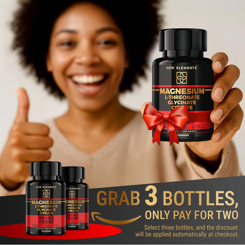 Magnesium Complex L-Threonate, Glycinate, Citrate with Vitamin D3 10,000 IU & K2 MK-7 – Brain, Bone & Immune Support – 60 Vegan Capsules – High Absorption, Non-GMO Infinity Warehouse