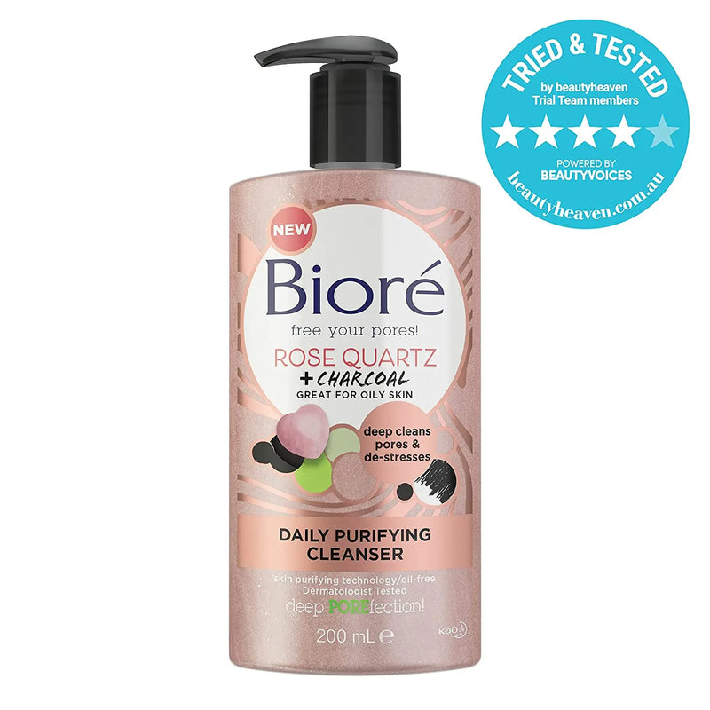 Bioré Rose Quartz + Charcoal Daily Face Wash, Oil Free Facial Cleanser Energizes Skin, Dermatologist Tested and Cruelty Free, 6.77 Ounces Bioré Store