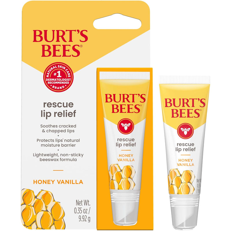Burt's Bees Rescue Lip Relief, Honey Vanilla, Hydrating Lip Balm for Dry Cracked Lips, with Responsbily Sourced Beeswax and Shea Butter, 100% Natural Origin, 1 Squeezy Tube, 0.35oz Infinity Warehouse
