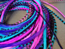 Feather Hair Extensions, 100% Real Rooster Feathers, Long Pink, Purple, Blue Colors (B1 mix) Feather Lily