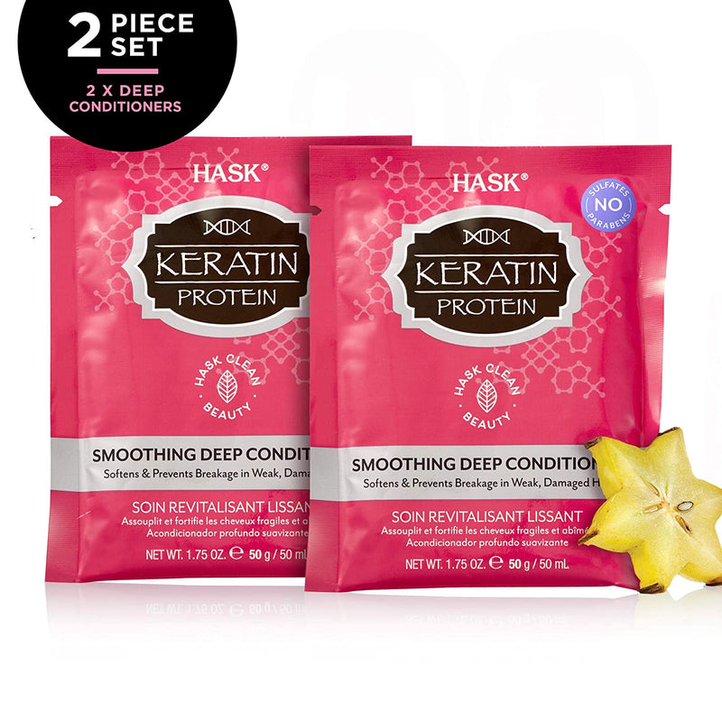 HASK Beauty KERATIN PROTEIN Smoothing Deep Conditioner Treatments for all hair types, color safe, gluten free, sulfate free, paraben free - Pack of 2 HASK Store