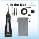 Waterfloss Water Flosser Small Cordless Water Pick Teeth Cleaner Dental Oral Irrigator with 4 Modes and USB Rechargeable Lithium Battery, Black Waterfloss