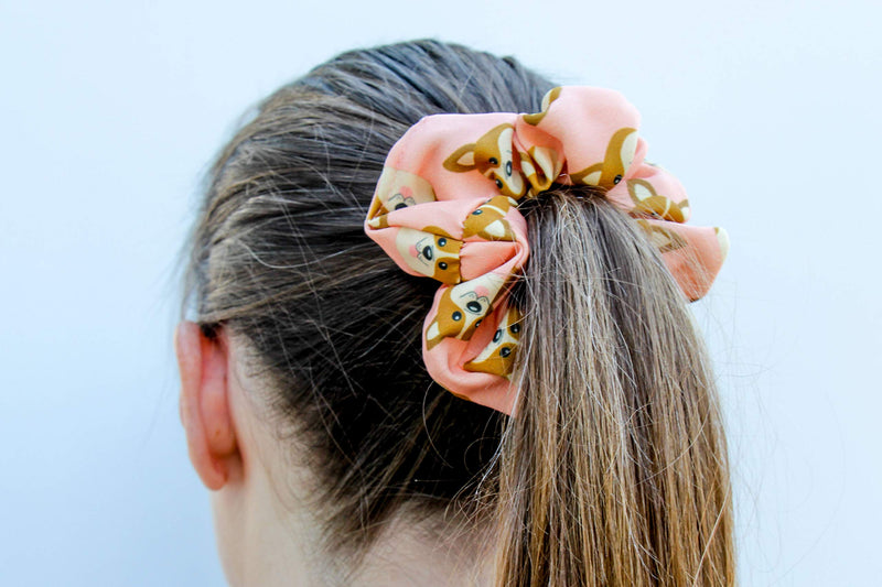 Happie Hare Scrunchies - Cotton Rounds Elastic Hair Bands - Scrunchy Hair Ties - Girls Hair Accessories - Gifts for Women (4 Pack, Mix Colors, Corgi) Happie Hare