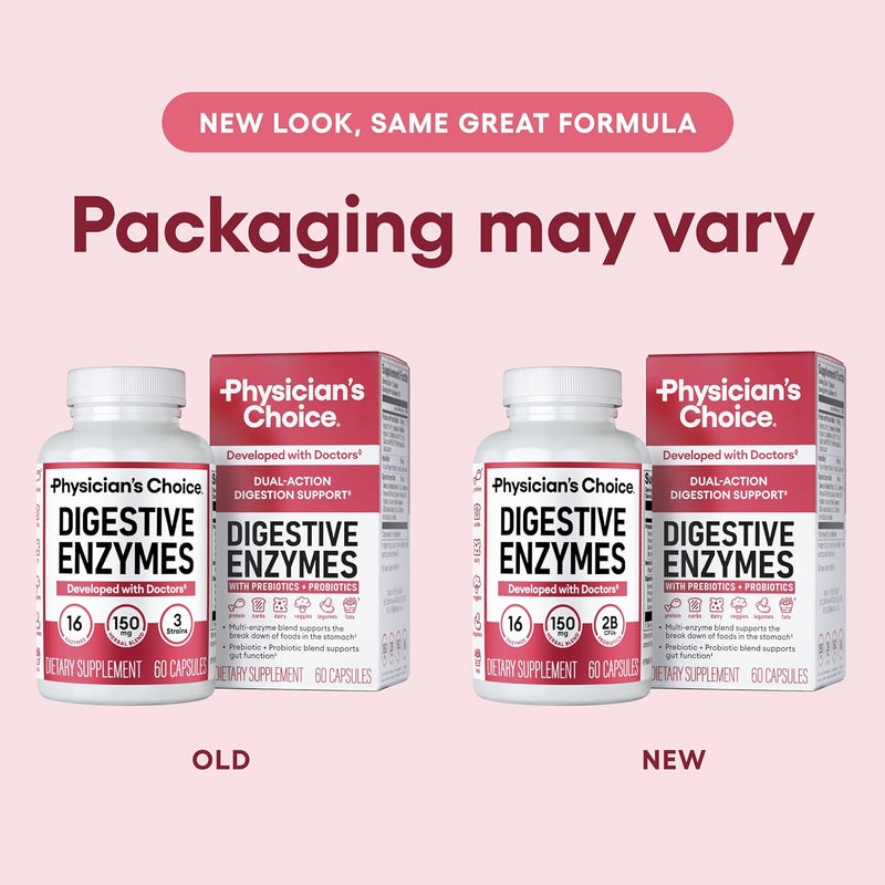 Physician's CHOICE Digestive Enzymes - Multi Enzymes, Organic Prebiotics & Probiotics for Digestive Health & Gut Health - Meal Time Discomfort Relief & Bloating - Dual Action Approach - 60 CT Infinity Warehouse
