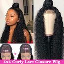 BLY Kinky Curly Lace Front Wigs for Black Women Human Hair Pre Plucked Knots Bleached 4x4 Lace Closure Wig Deep Curly Hair 150% Density 1B Black Color 26 Inch BLY