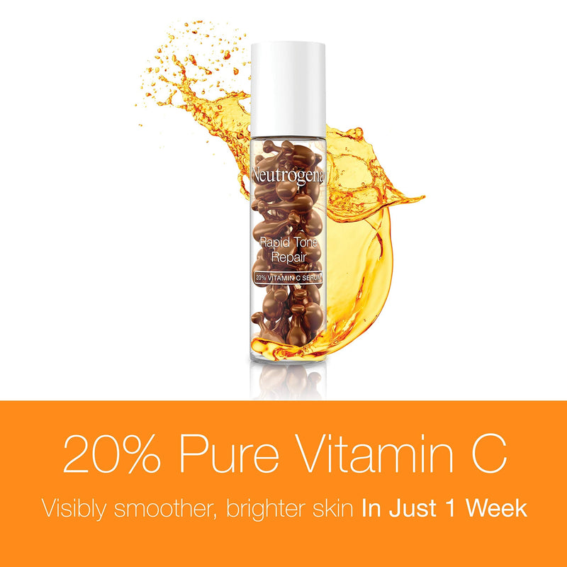 Neutrogena Rapid Tone Repair 20% Vitamin C Brightening Serum Capsules, Antioxidant Face Serum to Brighten Look of Dark Spots & Even Skin Tone, Oil-Free, 30 Serum Capsules Neutrogena