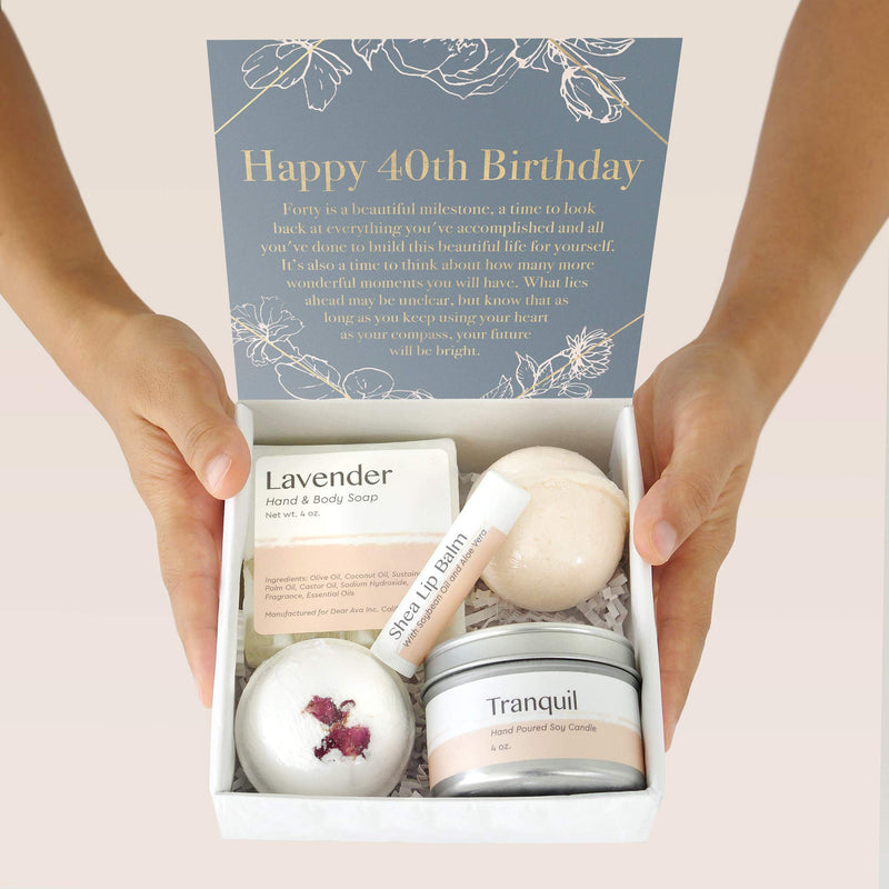 40th Birthday Spa Gift Box - Birthday Gift, Five Decades, Spa Gift For Her, Presents, Gift Ideas, Happy Birthday, Heartfelt Card & Spa Gift Set for Women Dear Ava