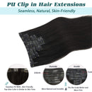GOO GOO PU Clip in Hair Extensions Human Hair 20 Inch Natural Black 150g 7pcs Thick Real Hair Extensions with PU Clips Seamless Hair Extensions Clip in Human Hair Remy Human Hair Extensions GOO GOO