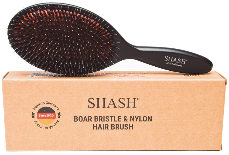 Made In Germany - SHASH Nylon Boar Bristle Brush Suitable For Normal to Thick Hair - Gently Detangles, No Pulling or Split Ends - Softens and Improves Hair Texture, Stimulates Scalp (Large) SHASH