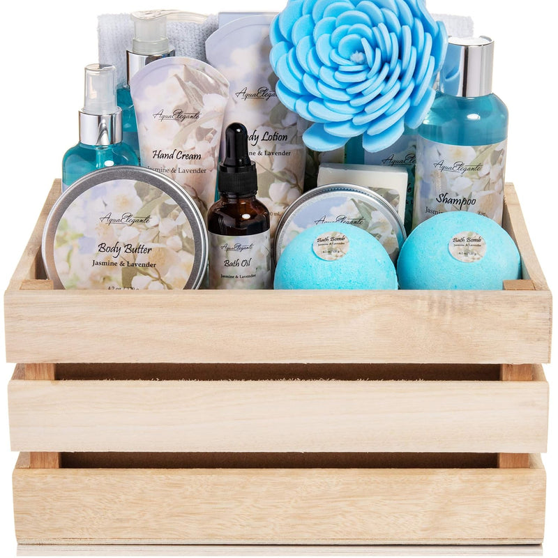 Bath Spa Gift Sets - Luxury Basket With Coconut & Vanilla - Spa Kit Includes Wash, Bubble Bath, Lotion, Bath Salts, Body Scrub, Body Spray, Shower Puff, Bathbombs, Soap and Towel