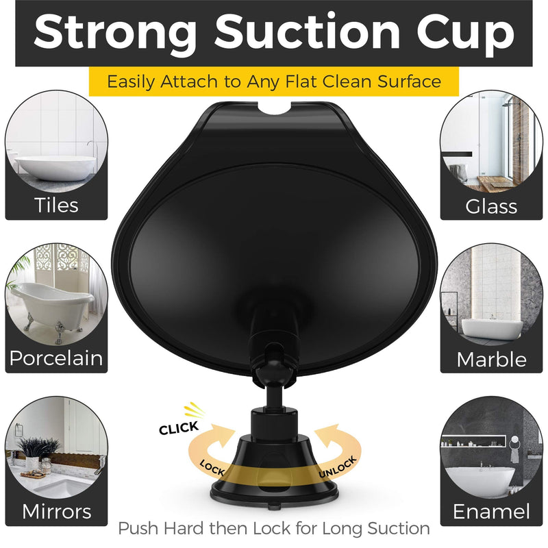 HoneyBull Shower Mirror Fogless for Shaving - with Suction, Razor Holder for Shower & Swivel, Mirrors, Shower Accessories, Bathroom Mirror, Bathroom Accessories, Holds Razors for Men (Black) HONEYBULL