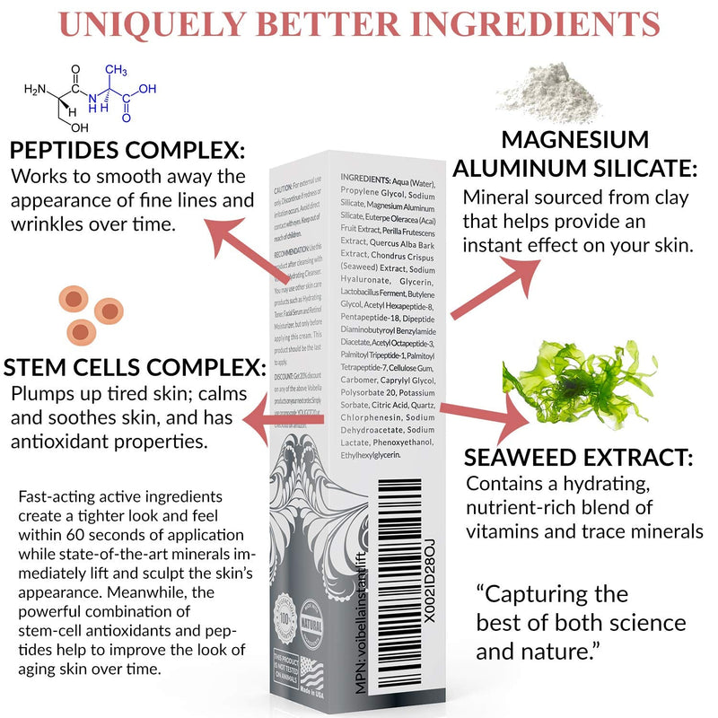 Instant Face Lift Cream - Best Eye, Neck & Face Tightening, Lifting & Firming Serum To Smooth Appearance of Loose Sagging Skin, Puffiness, Fine Lines & Wrinkles Within 1 Minute (Peptides & Stem Cells) Voibella Beauty Store