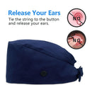 QBA Adjustable Working Cap with Button, 2 PCS, Cotton Working Hat Sweatband, Elastic Bandage Tie Back Hats for Women & Men, One Size (Navy + Teal) QBA