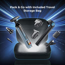 FOKE Back Shaver for Men, Ultra-Wide 1.8" T-Shaped Head, Travel Case, LED 4 in 1 Mens Back Shaver Rechargeable with Long Handle, Safety Lock, IPX7, Multi-Functional Back Trimmer for Men, (Dark Black) Infinity Warehouse