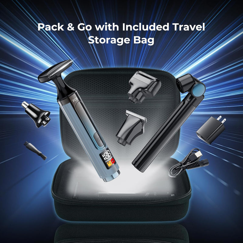 FOKE Back Shaver for Men, Ultra-Wide 1.8" T-Shaped Head, Travel Case, LED 4 in 1 Mens Back Shaver Rechargeable with Long Handle, Safety Lock, IPX7, Multi-Functional Back Trimmer for Men, (Dark Black) Infinity Warehouse