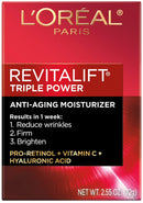 L’Oreal Paris Skincare Revitalift Triple Power Anti-Aging Face Moisturizer with Pro Retinol, Hyaluronic Acid & Vitamin C to reduce wrinkles, firm and brighten skin, 2.55 Oz L'Oreal Paris