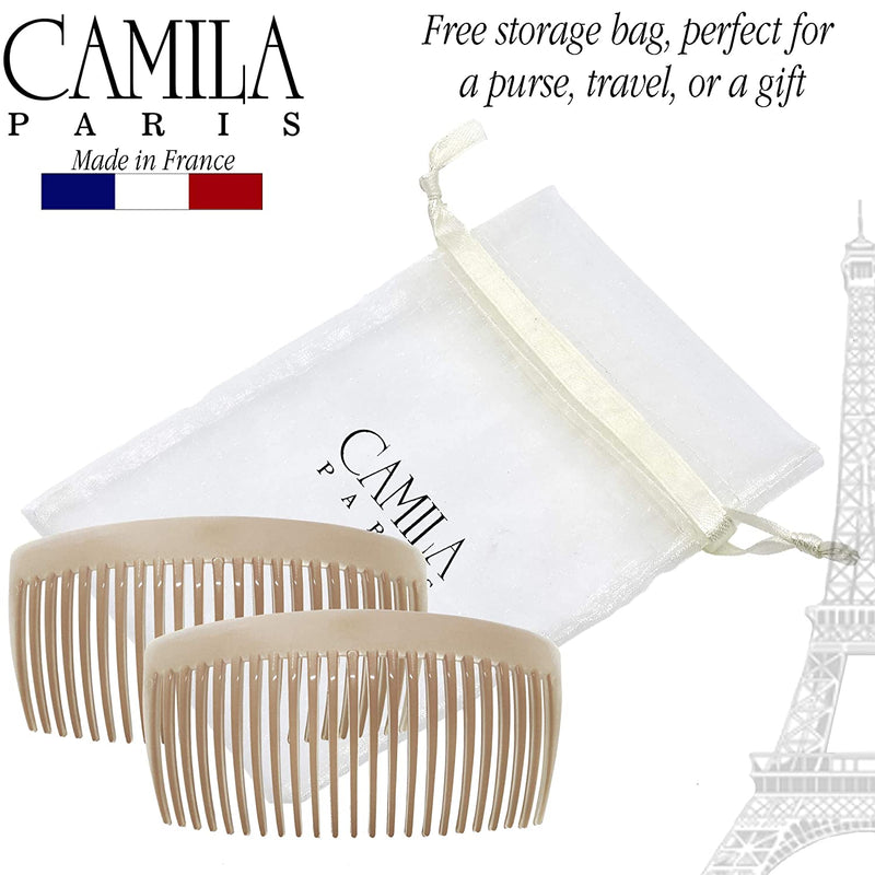 Camila Paris CP2912 French Side Combs Large 2 Pack Curved, Nude Flexible Durable Cellulose Hair Combs, Strong Hold Grip Hair Clips for Women, No Slip Styling Girls Hair Accessories, Made in France Camila Store