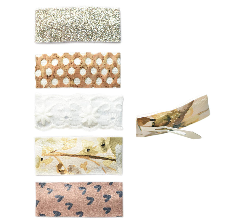 California Tot Rectangle Faux Leather Hair Snap, Non-Slip for Finest Hair, Toddlers, Girls (Essence Set of 5) California Tot