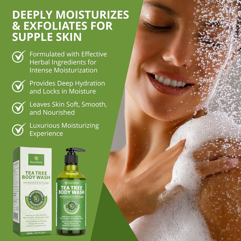 Roycederm Tea Tree Antifungal Care Bundle: Body Wash & Shampoo for Skin and Scalp Health Infinity Warehouse