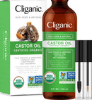 Cliganic USDA Organic Castor Oil, 100% Pure (8oz with Eyelash Kit) - For Eyelashes, Eyebrows, Hair & Skin | Natural Cold Pressed Unrefined Hexane-Free | DIY Carrier Oil | Cliganic 90 Days Warranty Cliganic