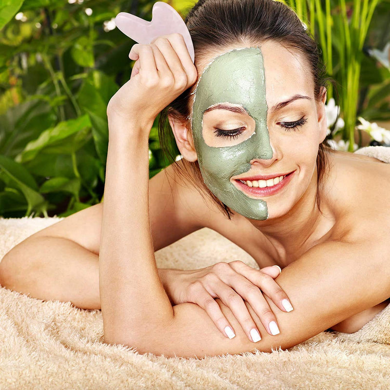 Pink Gua Sha Scraping Face Massage Tool – Rose Quartz Facial Massager Tool -Traditional Scraper Tool for Anti-Aging, Wrinkles,Skin Tightening, Lift Firming,Eye Puffiness Treatment Okela