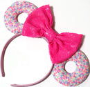 CLGIFT Donut Mouse Ears, Pick your color, Iridescent Mouse Ears, Donut Inspired Mouse ears, Rainbow Sparkle Mouse Ears (Donut Neon Pink) CLGIFT