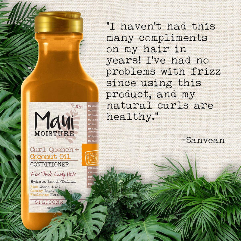 Maui Moisture Curl Quench + Coconut Oil Curl-Defining Anti-Frizz Shampoo to Hydrate and Detangle Tight Curly Hair, Softening Shampoo, Vegan, Silicone & Paraben-Free, 13 fl oz Maui Moisture