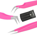 SIVOTE Lash Tweezers, Pack of 3 Stainless Steel Tweezers for Eyelash Extensions | Straight, Curved Tip and Volume | False Lash Application Tools Set- Pink SIVOTE Store