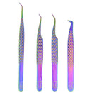 M LASH Set Of 4 Diamond Grip Eyelash Extensions Tweezers - Japanese Steel Lash Supply (Multi-Color) M