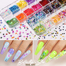 12 Sheets Nail Art Sticker 3D Self-Adhesive, Teenitor Nail Art Decoration with 5 Boxes Holographic Nail Art Glitter Flakes Butterfly Heart Star Maple Leaf Nail Sequins and Nail Art Flower Slices Teenitor