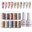 Makartt Nail Art Foil Glue Gel with Rose Flowers Foil Stickers Nail Transfer Tips Manicure Art DIY 15ML 2 Bottles 10PCS (4cm100cm) Stickers, UV LED Lamp Required Makartt