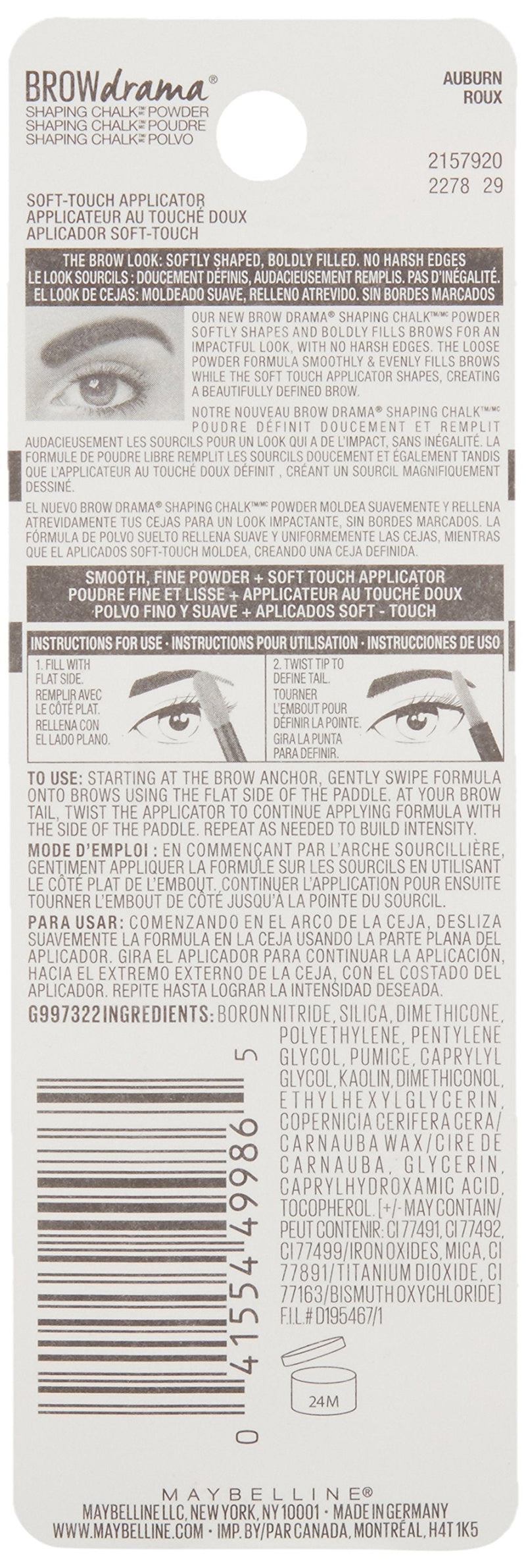 Maybelline New York Brow Drama Shaping Chalk Powder, Auburn, 0.035 fl. oz. Maybelline New York