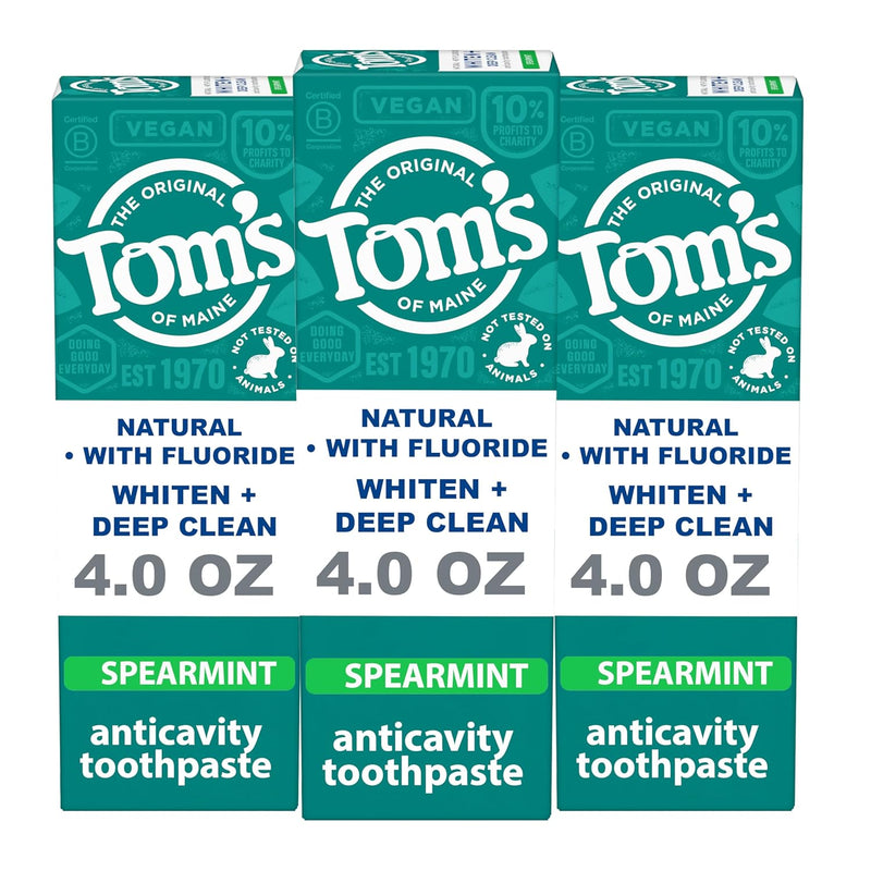 Tom's of Maine Whiten Plus Deep Clean Whitening Toothpaste, Natural Whitening Toothpaste with Plant-Based Cleansers, Enamel Safe, Whitens Without Causing Sensitivity, Peppermint, 4.0 oz (Pack of 3) Infinity Warehouse