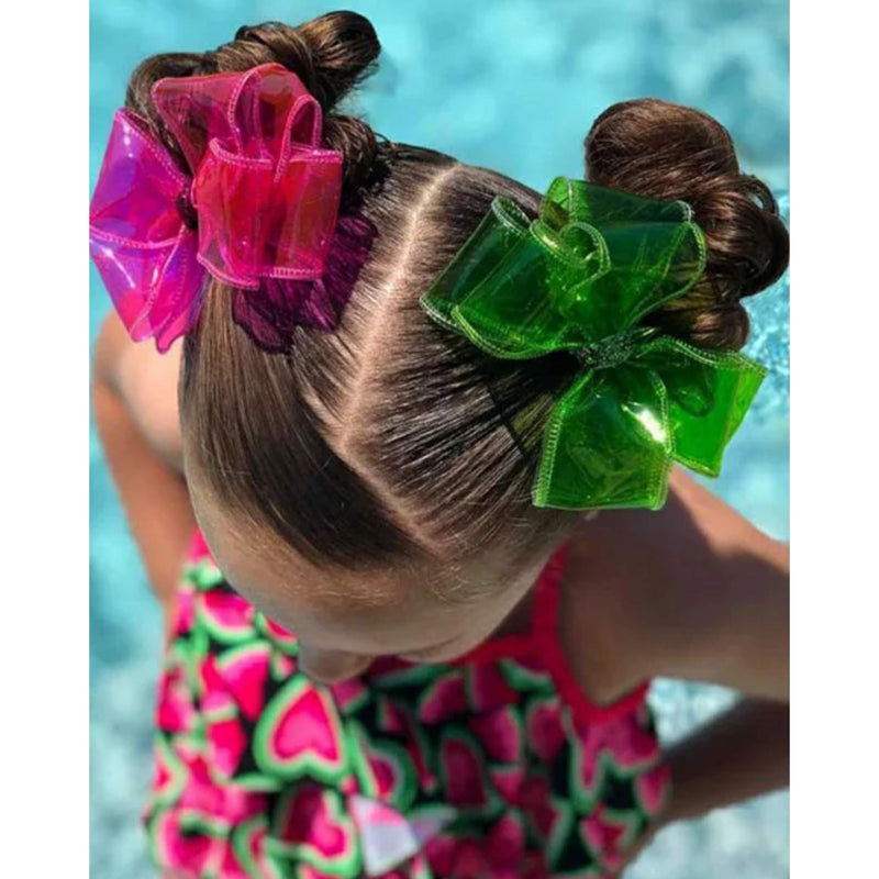 2Pcs Waterproof Jelly Hair Bow on Clip - Girls (B3 - 4" Green bow, 4 Inch Bow) J&J Boutiques