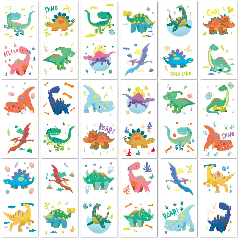 PapaKit Party Dinosaurs 36 Temporary Fake Tattoo Set, 18 Individually Wrapped Sheets | Kids Girls & Boys Birthday Party Favor Gift Reward, Non-Toxic Food Grade Ingredients Safe Removable PapaKit