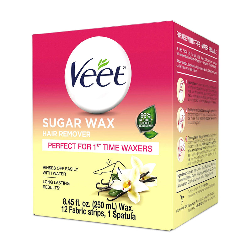 Veet Sugar Wax Hair Remover - Contains 12 Fabric Strips & 1 Spatula with a Temperature Indicator (Pack of 3) Veet