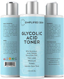 Glycolic Acid Toner 8% for Face (8 oz). Best Exfoliating Facial Peel for Anti-Aging & Acne. Alcohol-free Daily Makeup Removing Toning Solution with AHA & Rosemary Extract by Simplified Skin Simplified Skin