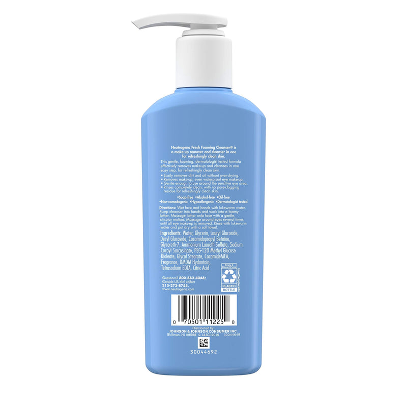 Neutrogena Foaming Facial Cleanser Makeup Remover with Glycerin Oil Soap AlcoholFree Daily Face Wash Removes Dirt Oil Waterproof, NonComedogenic, n.a, fresh, 9.6 Fl O Neutrogena